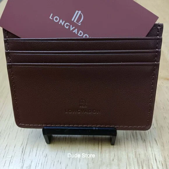 Longvadon Leather Men's Card Holder Maroon Cognac Color